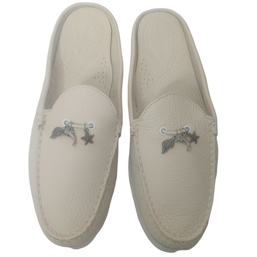 Sperry Cream Leather Slip-On Loafer Mules with Nautical Charms